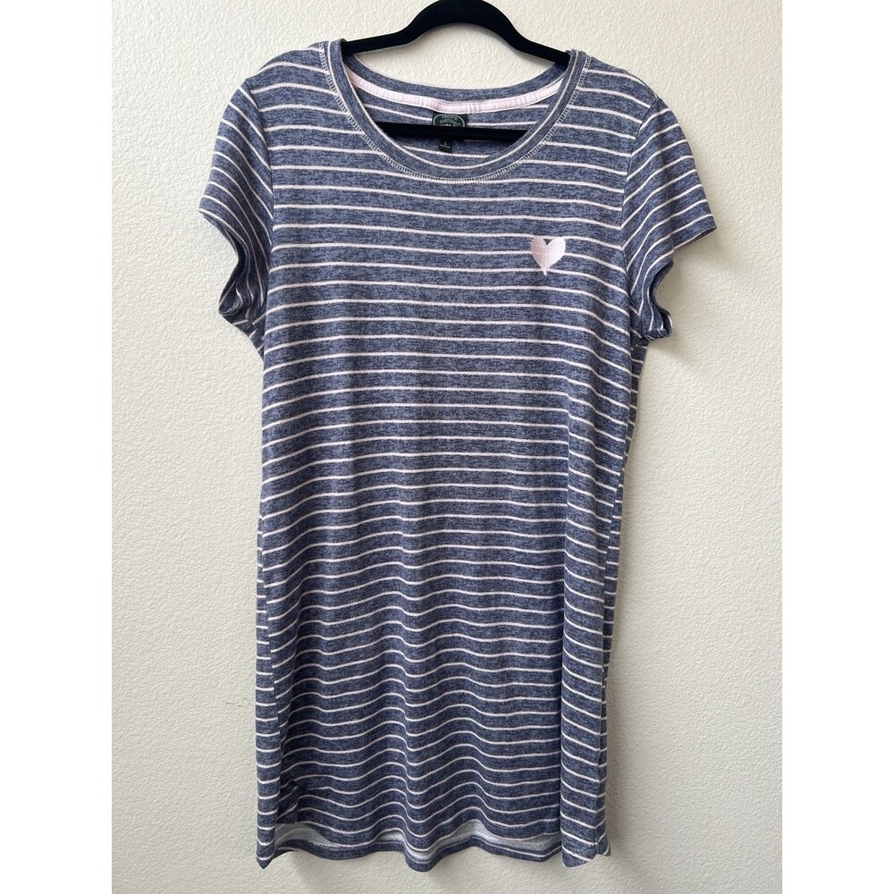 Laura Ashley Women's L Sleep Shirt Nightgown Blue Pink Striped Heart Fuzzy Soft